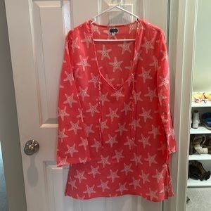 Mud Pie Beach Cover Up, Coral Color with Starfish Design.